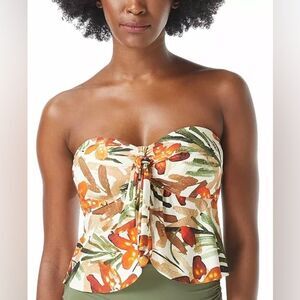 Vince Camuto Women's Seychelles Floral Tie Front Bandini Swim Top Bone XS